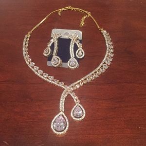 Ethnic Indian Wear Wedding American Diamond Necklace and Earring Set. New